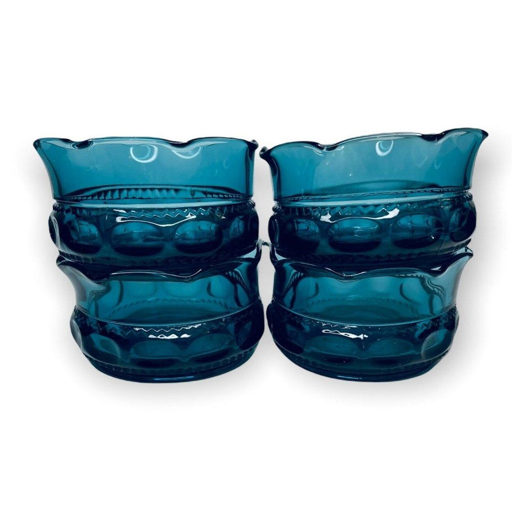 VINTAGE Indiana Glass Kings Crown Thumbprint Blue Indiana Glass Small Bowls 4Pc